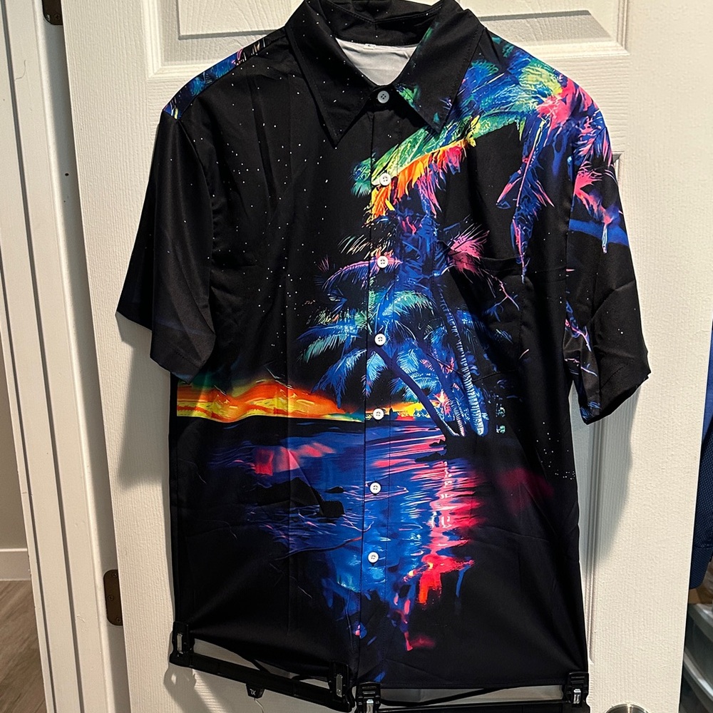 Tropical Nightscape Men's Casual Button Down Shirt